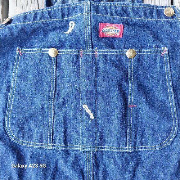 Vintage Dickies Denim Bib Overalls 50x 30 Carpenter Blue Work Button Fly Trucker - Picture 6 of 6